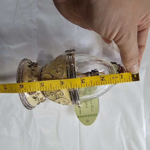 Enamel on Metal Cut Crystal Jeweled Egg Shaped Music Box Bride And Groom Gift - Picture 9 of 10